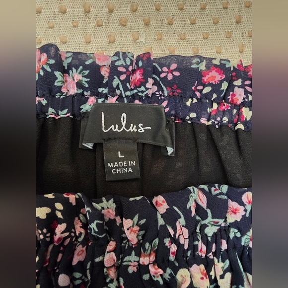 Lulus Maxi Dress Women’s Large Neva Navy Floral Chiffon Slit - Picture 10 of 11